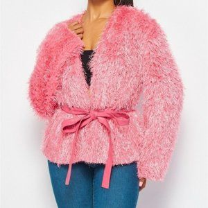 Hot & Delicious Noemi Shaggy Cropped Cardigan Pink Size Large NWT